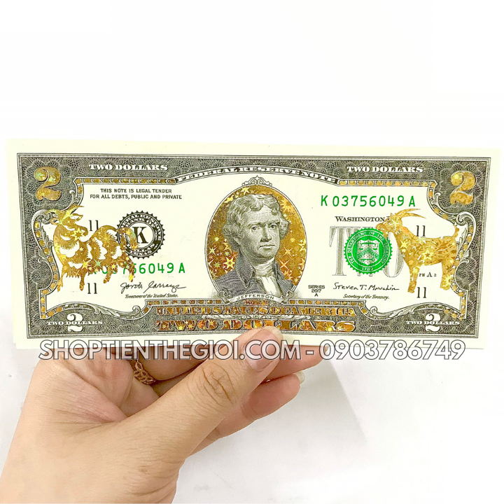 Tiền 2 USD In Hình Con Dê 3D nhũ vàng